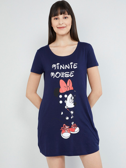 

max Women Navy Blue & White Minnie Mouse Print Sleep Shirt