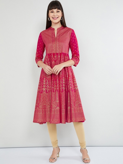 

max Women Pink Foil Printed Anarkali Kurta