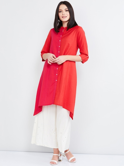 

max Women Coral Solid Straight Kurta