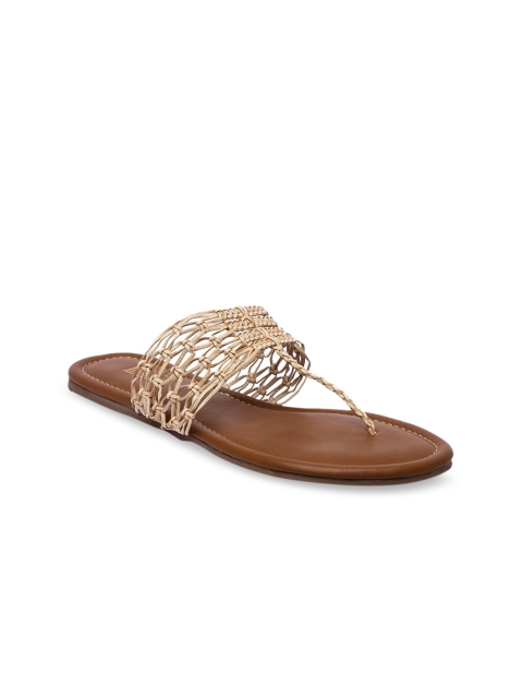 

Inc 5 Women Beige Textured T-Strap Flats