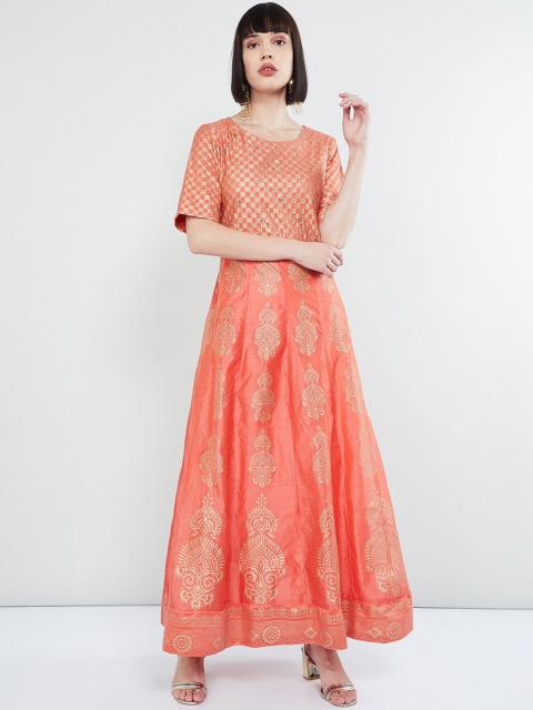 

max Women Orange & Gold-Coloured Printed Maxi Dress
