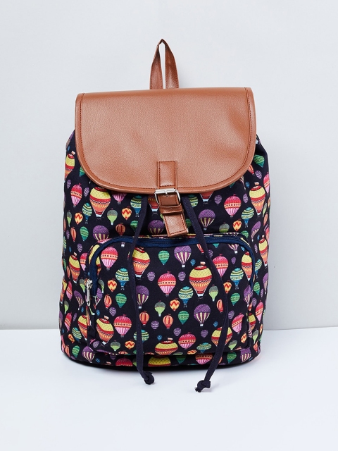 

max Women Navy Blue & Brown Graphic Backpack