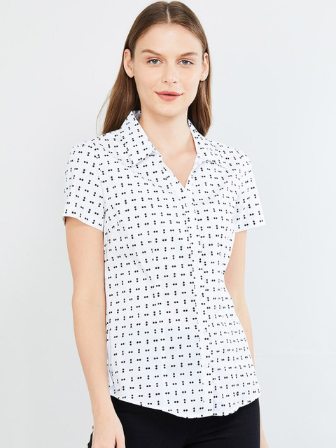 

max Women White & Black Regular Fit Printed Casual Shirt