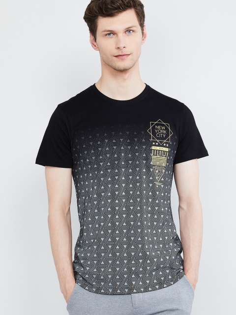 

max Men Black & Grey Geomtric Print Round Neck T-shirt