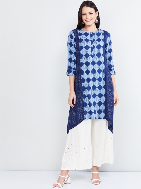 

max Women Blue Printed Straight Kurta