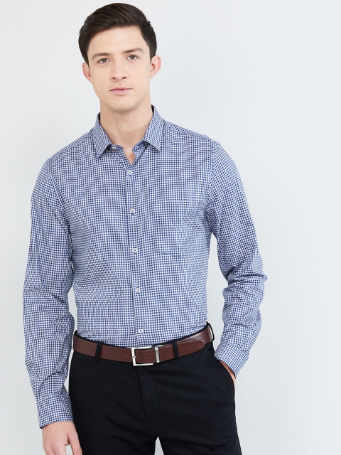 

max Men Blue Slim Fit Checked Formal Shirt