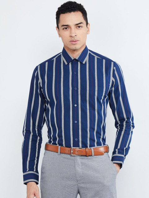

max Men Blue & White Slim Fit Striped Formal Shirt