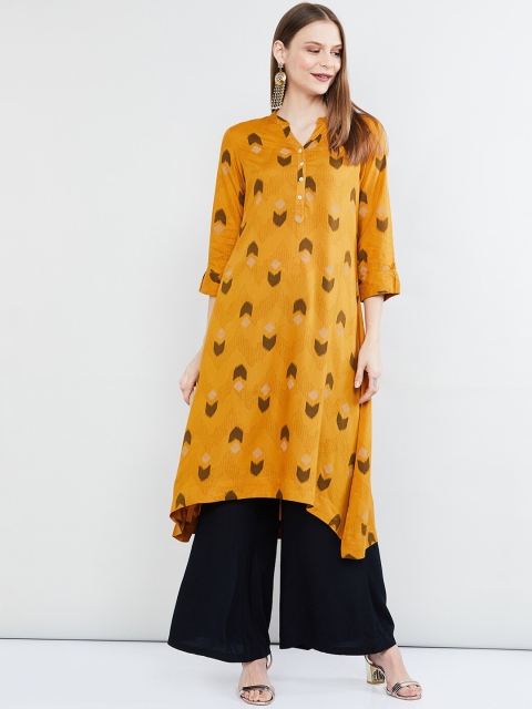 

max Women Yellow Printed A-Line Kurta