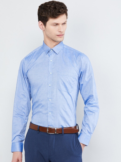 max Men Blue Slim Fit Solid Casual Shirt