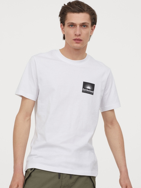 H&M Men White Printed T-shirt