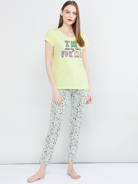 

max Women Yellow & Green Printed Night Suit