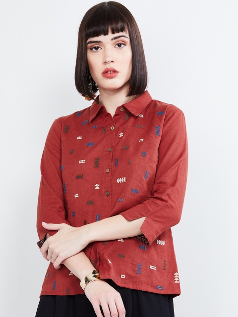 

max Women Red & Blue Embroidered Shirt Style Top