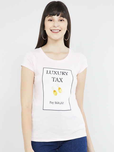 

max Women Pink Printed Round Neck T-shirt