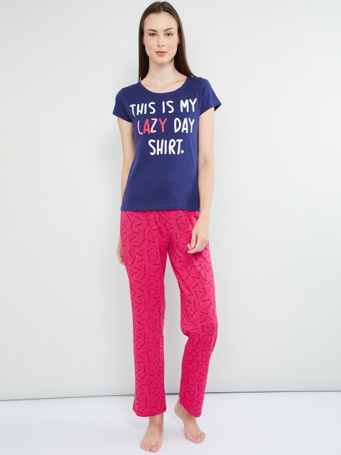 

max Women Blue & Pink Printed Night suit