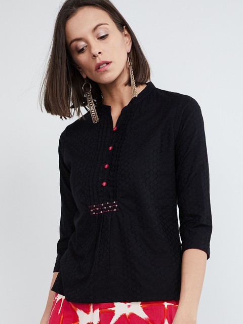 

max Women Black Solid A-Line Top