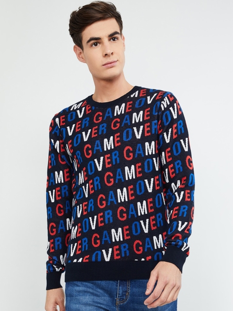 

max Men Black Printed Sweater Vest Sweater