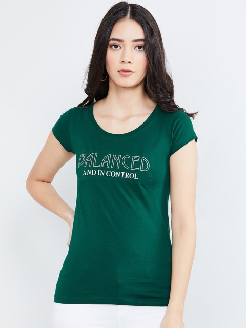 

max Women Green Printed Round Neck T-shirt