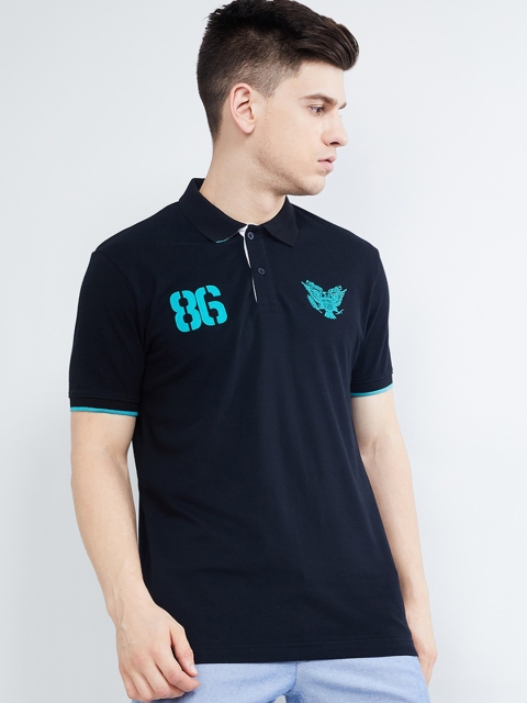 

max Men Black Solid Polo Collar T-shirt