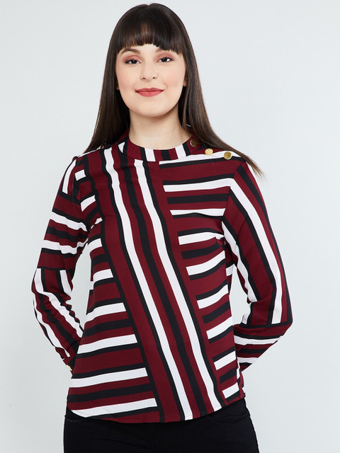 

max Women Maroon & White Striped Top