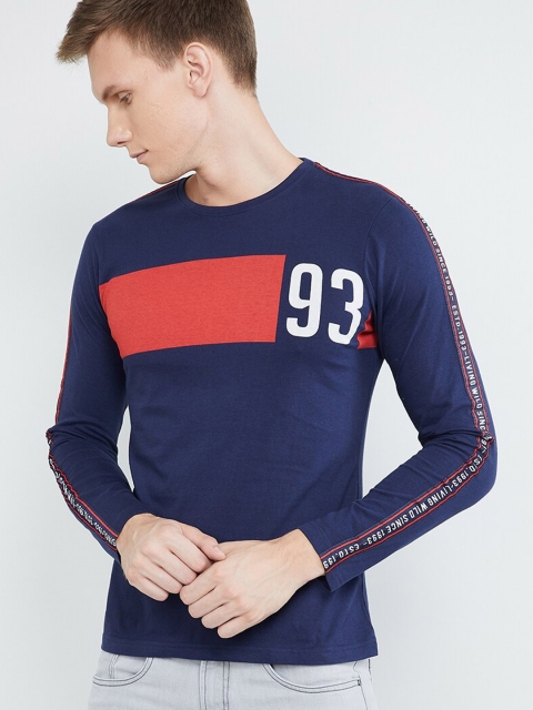 

max Men Navy Blue & Red Printed Round Neck T-shirt