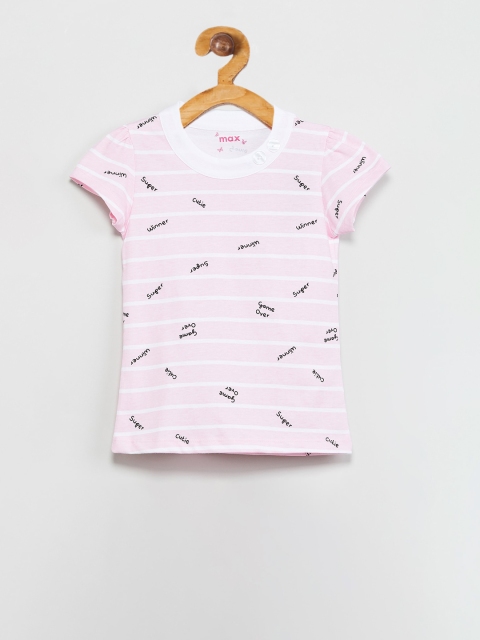 

max Girls Pink Printed Round Neck T-shirt