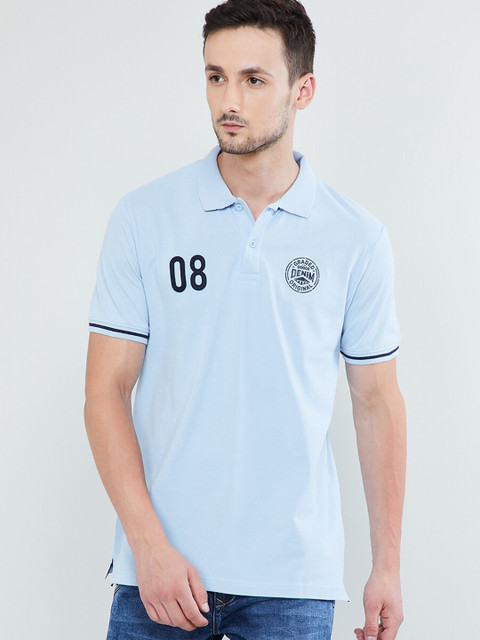 

max Men Blue Solid Polo Collar T-shirt