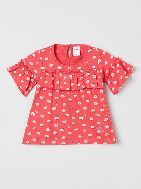 

max Girls Pink Printed Pure Cotton Top