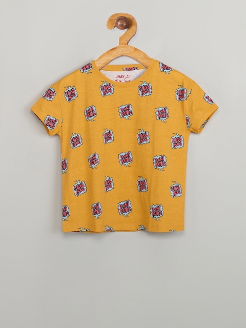 

max Girls Mustard Yellow & Pink Don't Panic Print Top