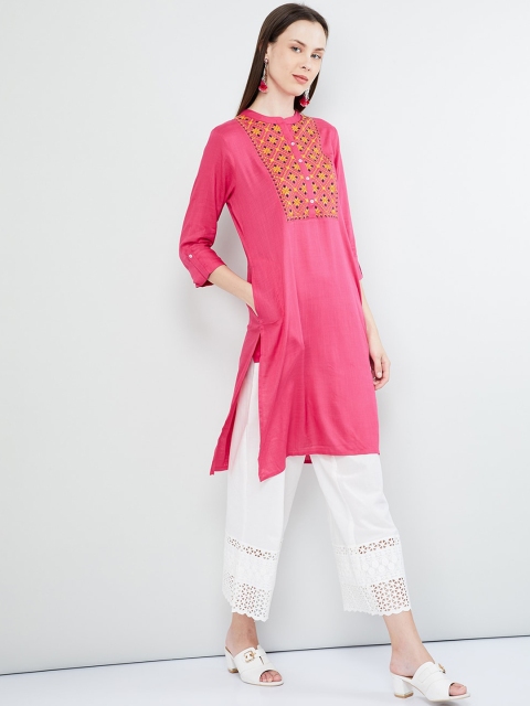 

max Women Rose Pink Yoke Design Straight Kurta