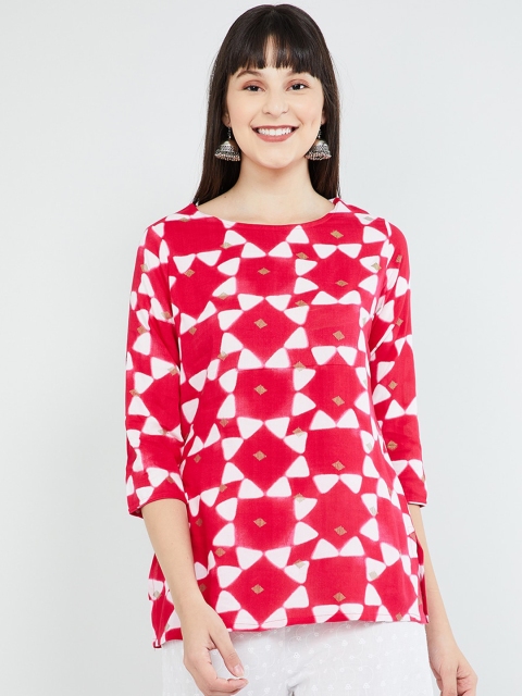 

max Women Fuchsia Pink & White Printed Straight Kurti