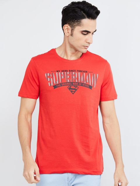 

max Men Red & Grey Superman Embroidered Printed Round Neck T-shirt