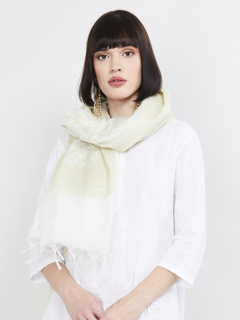 

max White Woven Design Dupatta