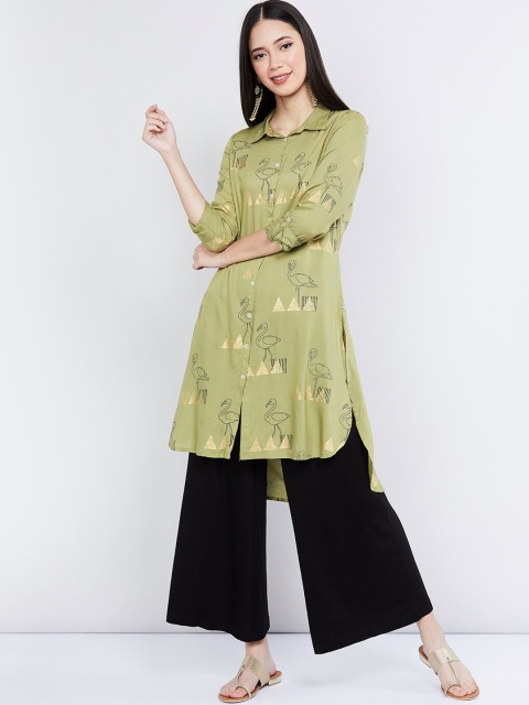 

max Women Green Geometric Print Straight Kurta