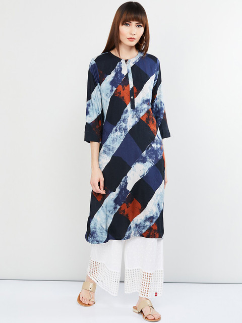 

max Women Blue & Off-White Printed A-Line Kurta