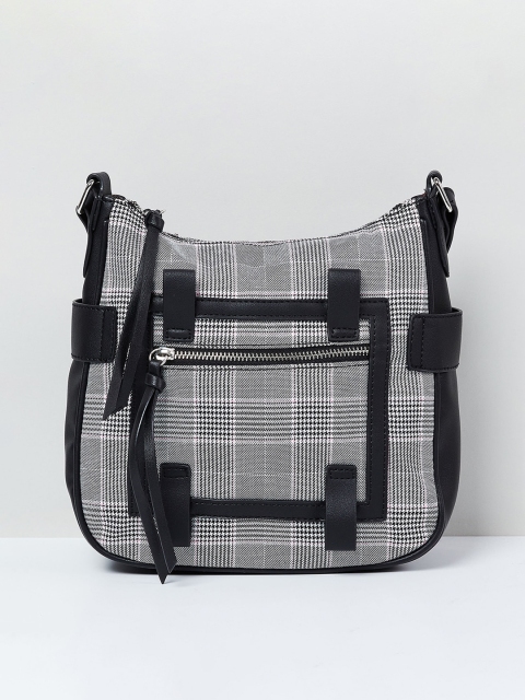 

max Black & White Checked Sling Bag