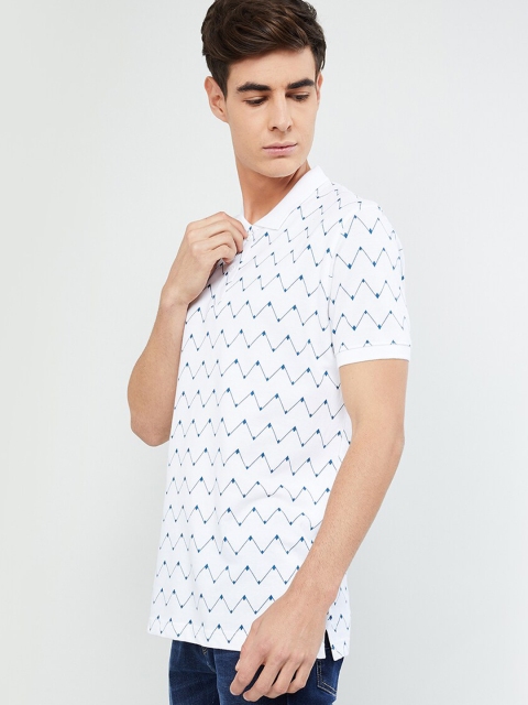 

max Men White Printed Slim Fit Polo Collar T-shirt