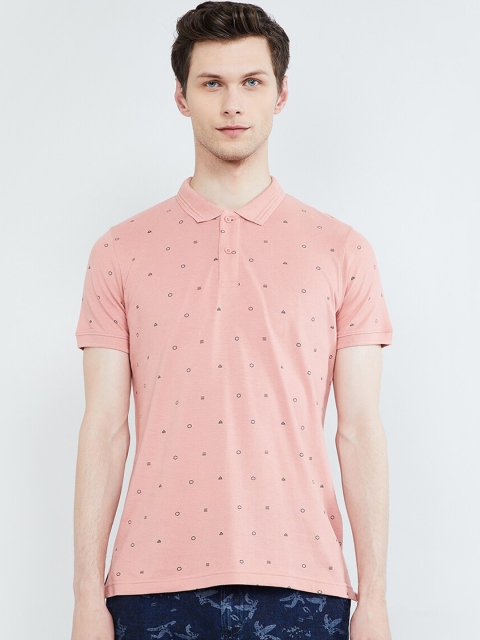 

max Men Peach-Coloured Printed Polo Collar T-shirt