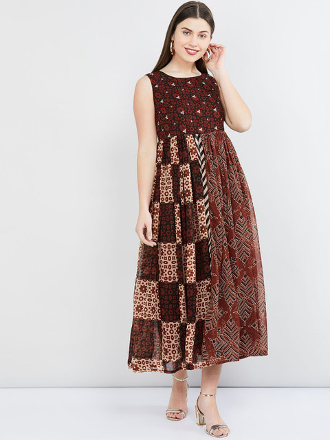 

max Women Brown & Red Printed Maxi Dress