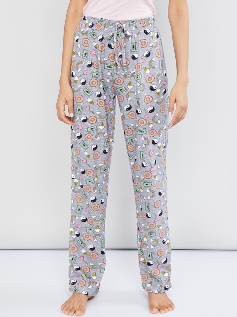

max Women Grey & Pink Conversational Print Lounge Pants