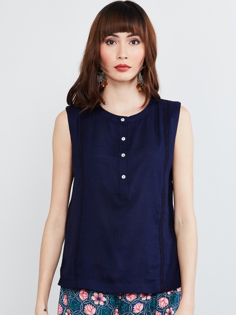 

max Women Navy Blue Solid Top
