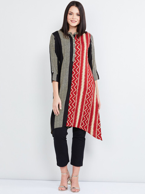 

max Women Red & Black Striped Straight Kurta