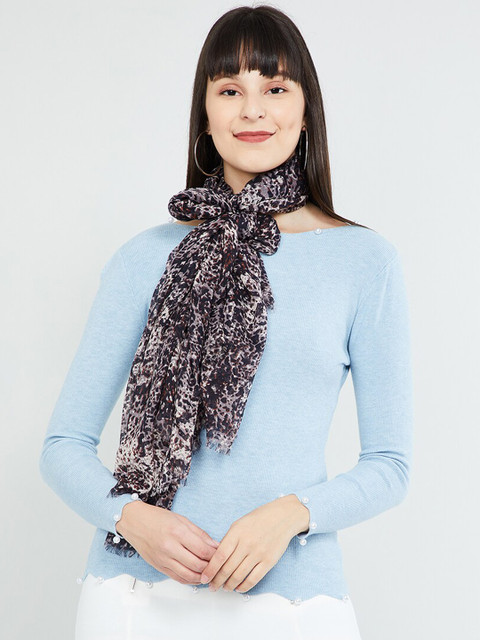 

max Women Black & Grey Animal Print Scarf