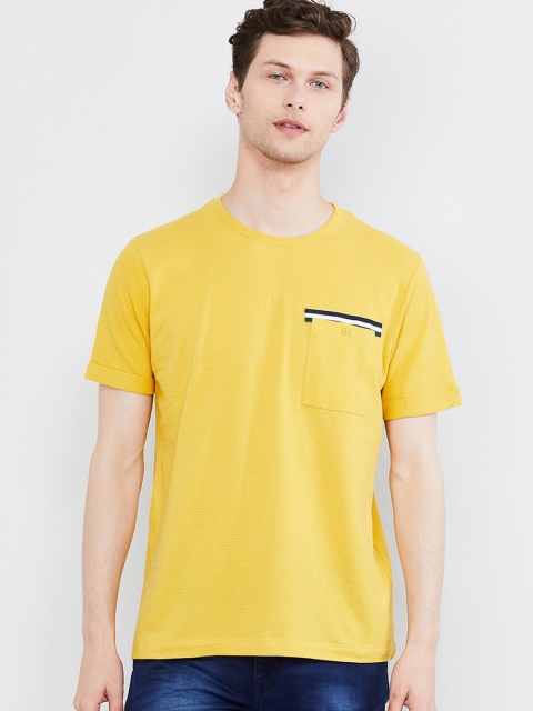 max Men Yellow Solid Round Neck T-shirt