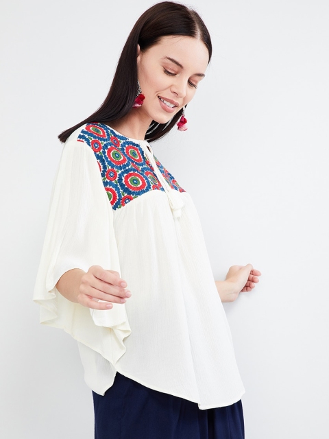 

max Women Off-White Embroidered A-Line Top