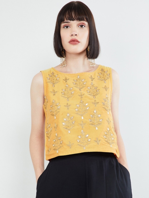 

max Women Yellow Embroidered Top