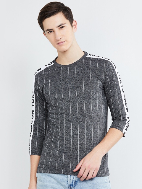

max Men Black Striped Round Neck T-shirt