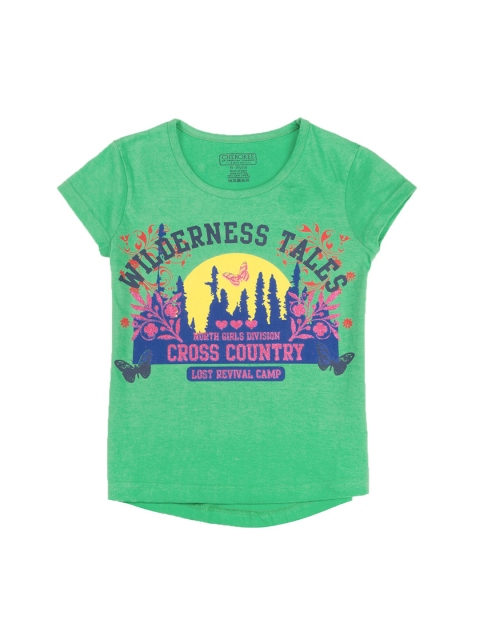 

Cherokee Girls Green Printed Round Neck T-shirt