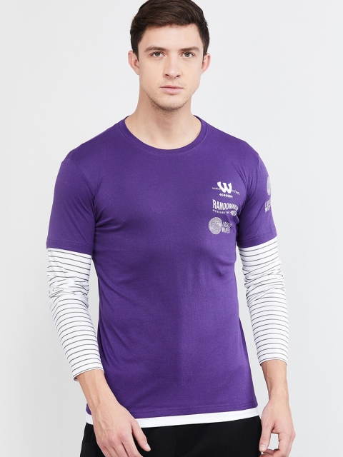 max Men Purple Solid Round Neck T-shirt