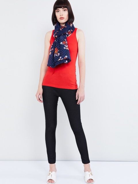 

max Women Navy Blue Floral Print Scarf