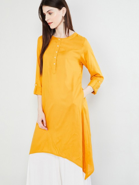 

max Women Mustard Solid Straight Kurta